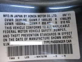 2012 HONDA INSIGHT EX GRAY 1.3L AT A16401